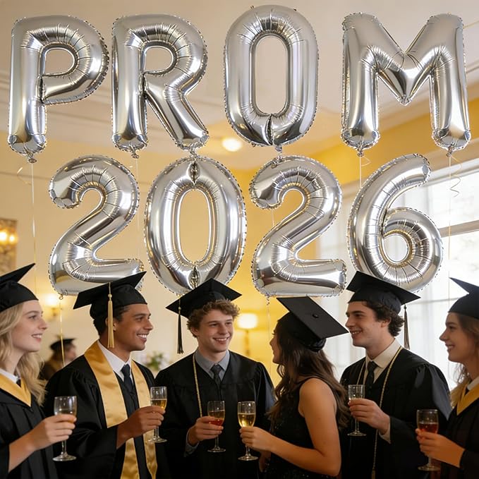 KALOR 42 Inch Silver Letter PROM 2026 Balloons Jumbo Foil Mylar Helium Big Balloons for Graduation Party Decorations