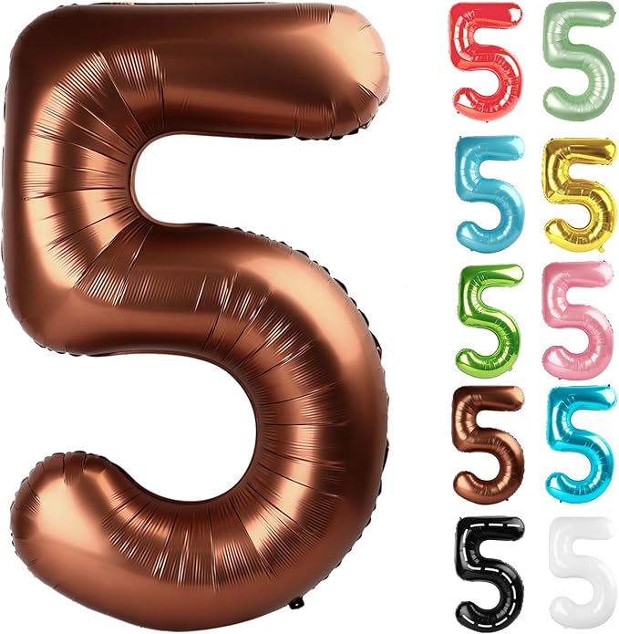 Coffee Brown Number 5 Balloon 40 Inch, 5 Balloon Number, 5th Birthday Decorations, Coffee Brown Party Supplies for Boys Girls