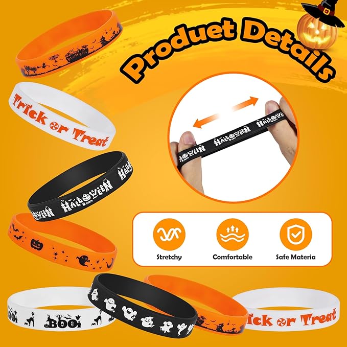 Halloween Rubber Bracelets 30 PCS Bulk Halloween Party Favors for Kids Supplies Silicone Wristbands for Gifts Toys Trick or Treat Goodie Bag Fillers Student Classroom Prizes for Kids Teens Girls Boys