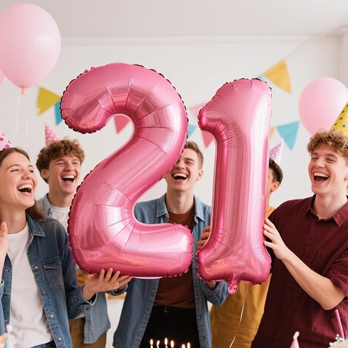 40 Inch Pink Number 21 Digital Balloon,Jumbo Mylar Foil Helium Balloon for 21 Balloons for Birthday Party,Wedding Anniversary Party Decorations
