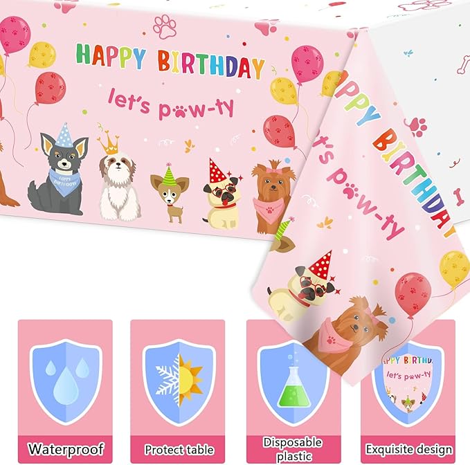 3 Pack Paw Patrol Birthday Decorations Pet Dog Tablecloths Puppy Table Covers Pink Dog Party Supplies Paw Print Table Decor for Girls Kids Lets Pawty Birthday Baby Shower Party Favor 54 x 108 Inch