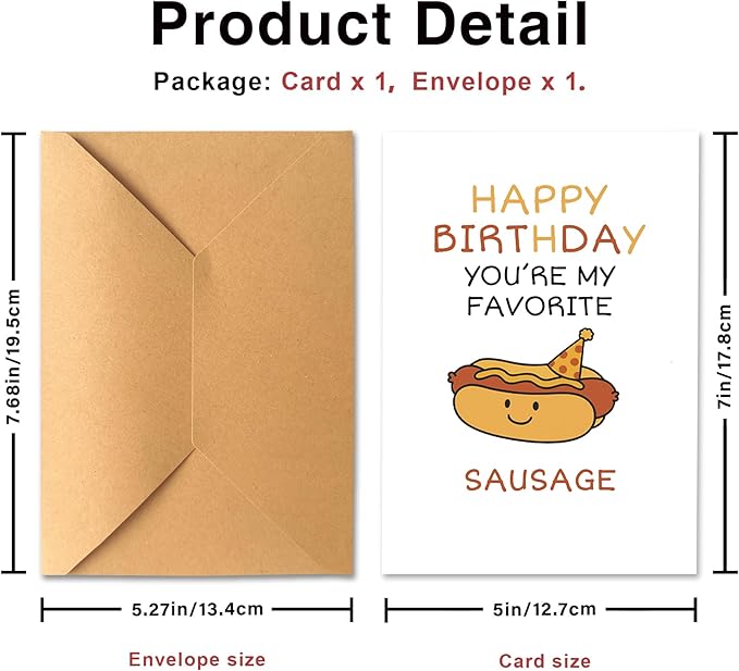 KINGNAME Funny Cute Birthday Card for Him, Hot Dog Pun Card, Favorite Sausage Cute Food Pun for Boyfriend Husband Partner