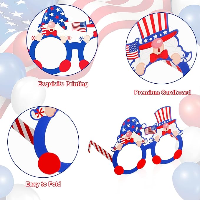 Liliful 4th of July Eyeglasses Bulk Patriotic Paper Eyeglasses Party Independence Day Photo Booth Props 4th of July Decorations for Independence Day American USA Flag Patriotic Party Supplies(64 Pcs)