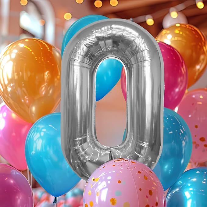 40 Inch Large Silver Number Celebration and Decoration Balloon for Birthday Parties, Graduations, Anniversaries, Weddings, Photo Shoots, Special Events - Helium Foil (Silver Number 0)