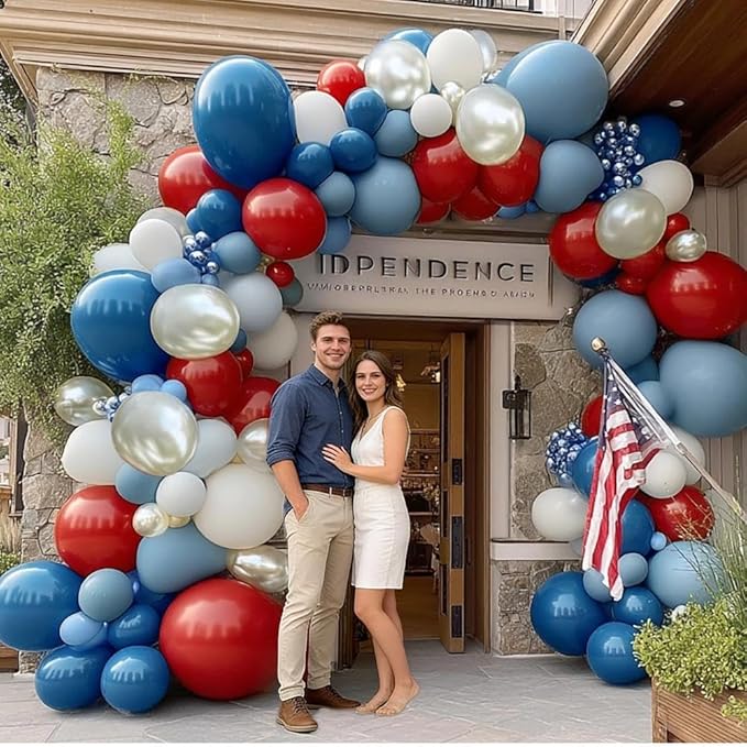 Red Blue White Balloon Garland Double Stuffed Royal Blue Red Balloons Pearl White Sand Pastel Balloon Arch Kit for Birthday Baby Shower 4th of July Patriotic Graduation Party Decorations