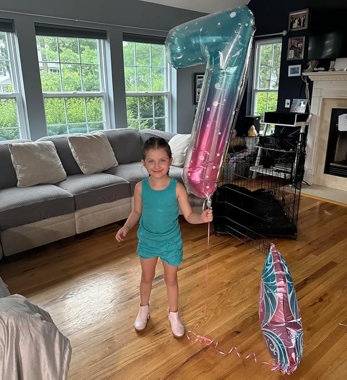 40 Inch Number 7 Balloon, Pink Purple Blue Seven Birthday Decor, 7 17 27 70 Year Old Balloon Number for Engagement, Wedding, Graduations