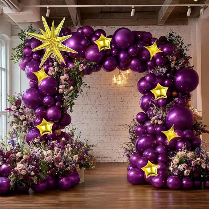 Dark Purple Balloon Arch Double Stuffed Latex Metallic Purple Explosion Star Balloon Garland Different Sizes Dark Lavender Balloons for Birthday Baby Shower Graduation Prom Bachelorette Party Decor