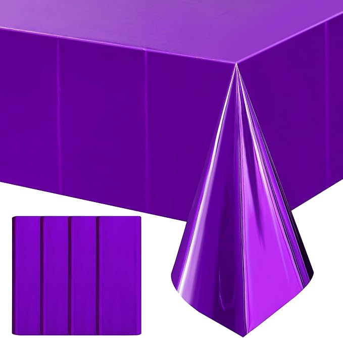 4pcs Purple Foil Tablecloth 54*72inch Lavender Plastic Birthday Party Table Cloths Disposable Waterproof Table Cover for Halloween Bridal Shower Wedding Anniversary Baby Shower Elegant Party Supplies
