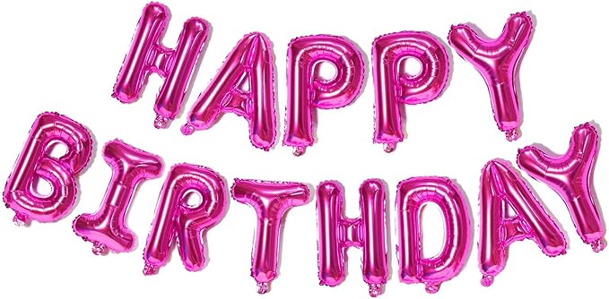 KALOR Hot Pink Happy Birthday Balloons Banner, 16 Inch Mylar Foil Letters Balloon Sign for Birthday Party Decorations Photo Booth Backdrop