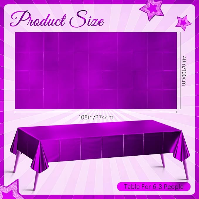 2 pcs Purple Tablecloth Plastic -Stunning Metallic Matte Finish, 40" x 108" Baby Shower Table Cloth, Perfect for Halloween Valentine's Day Princess Birthday Party Wedding Christmas Decorations