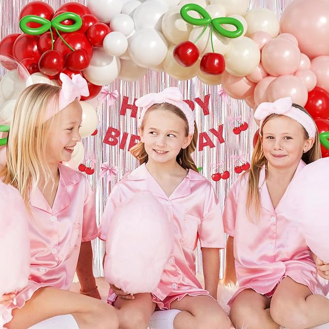 JOGAMS Cherry Balloon Arch Kit,193Pcs Cherry Party Decorations with Clear Red Pink White Sand Balloons for Cherry On Top Baby Shower Birthday Bridal Shower Wedding Valentine's Galentine's Day