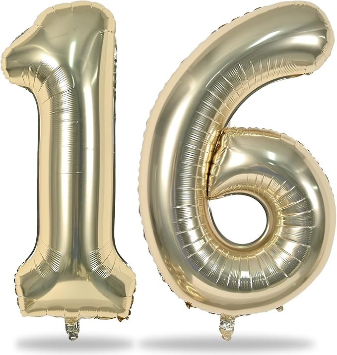 Gold 16th Birthday Balloons for Boys Girls, 40 Inch Champagne Gold Foil Number 1 and 6 Balloons Self Inflating Light Gold 16 Balloons Number for Men Women 16th Anniversary Party Decorations Supplies