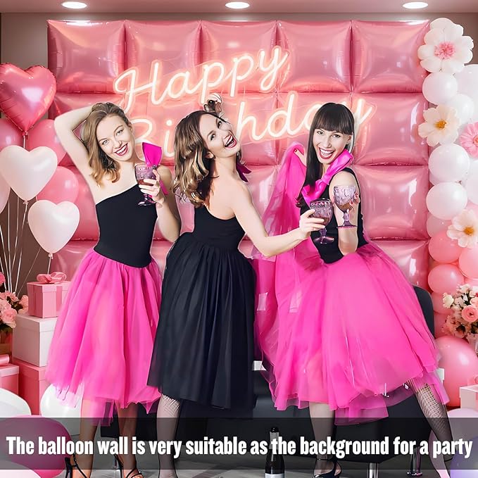 36Pcs Pink Square Foil Balloons Wall Backdrop, Double Sided Metallic Foil Balloons Tunnel Arch Garland Kit for Photo Booth Birthday Wedding Halloween Christmas Party Decorations
