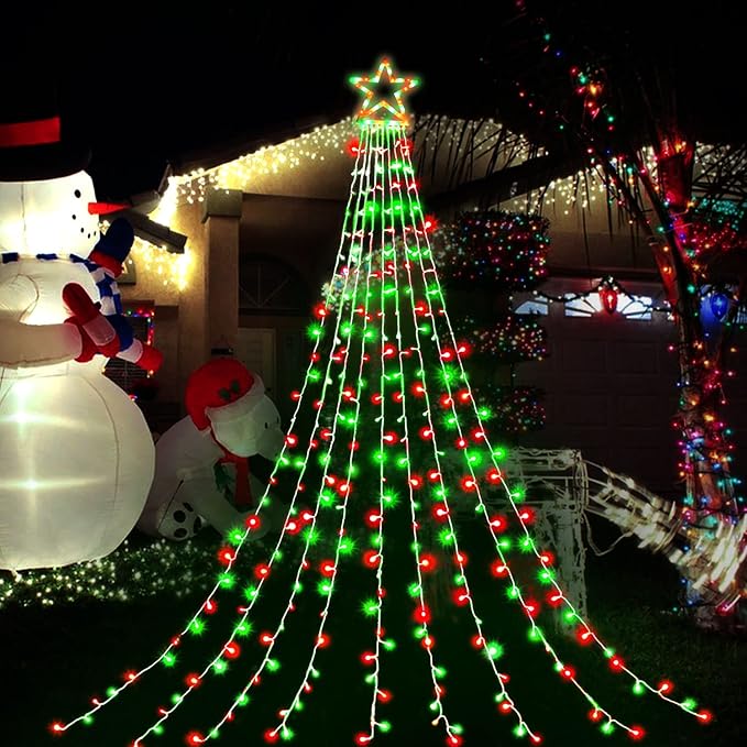 Outdoor Christmas Lights, 320 LED String Lights with Star Tree Topper, Outdoor Christmas Decorations [8 Modes & Waterproof] for Halloween Xmas New Year Holiday (Plastic Star-Red & Green)