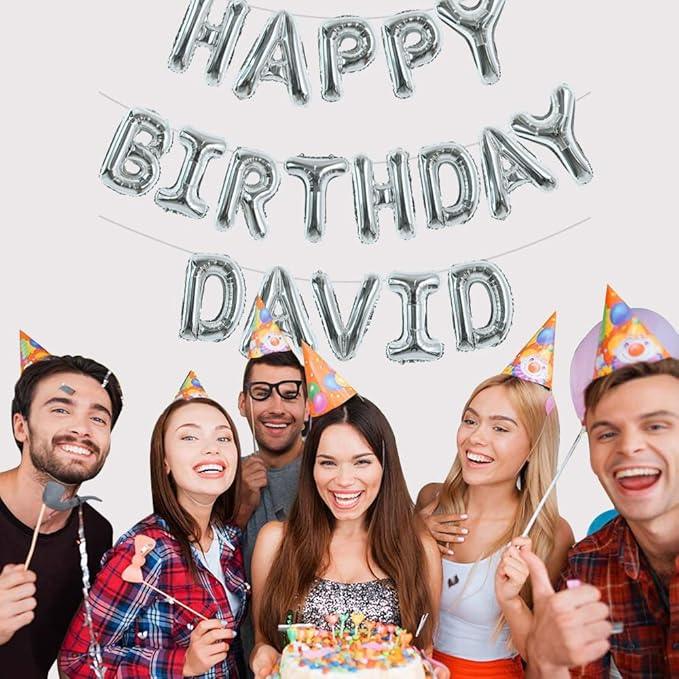 TONIFUL 65 Pcs 16 Inch Silver Happy Birthday Balloons and 2 Sets A-Z Foil Letters Balloons DIY Personalized Phrase Banner for Birthday Celebration Halloween Thanksgiving Christmas Party Decorations