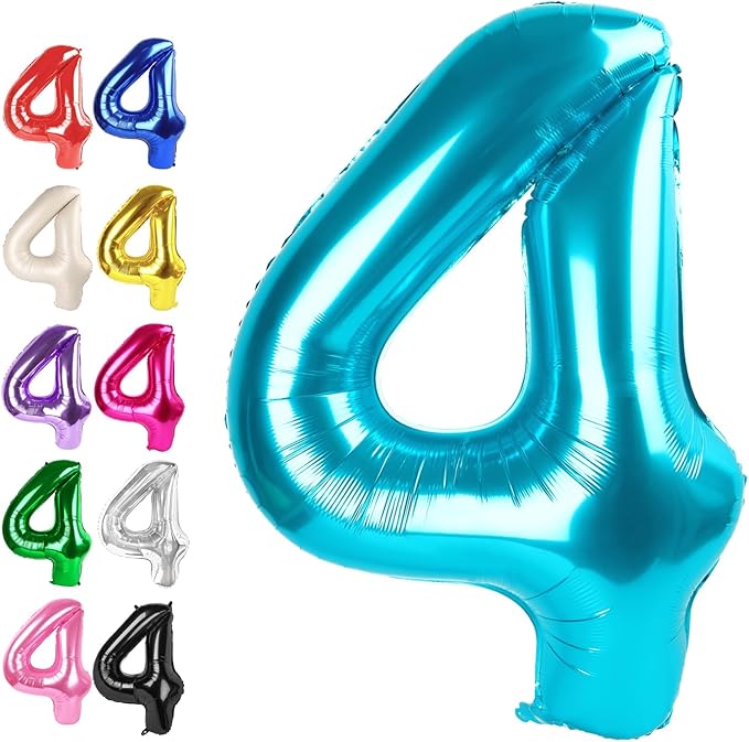 40 Inch Blue Large Number 4 Balloons, Giant Foil Number Four 14 24 34 40 44 Balloons, Blue Mylar Big Balloon for Anniversary Graduation Decorations