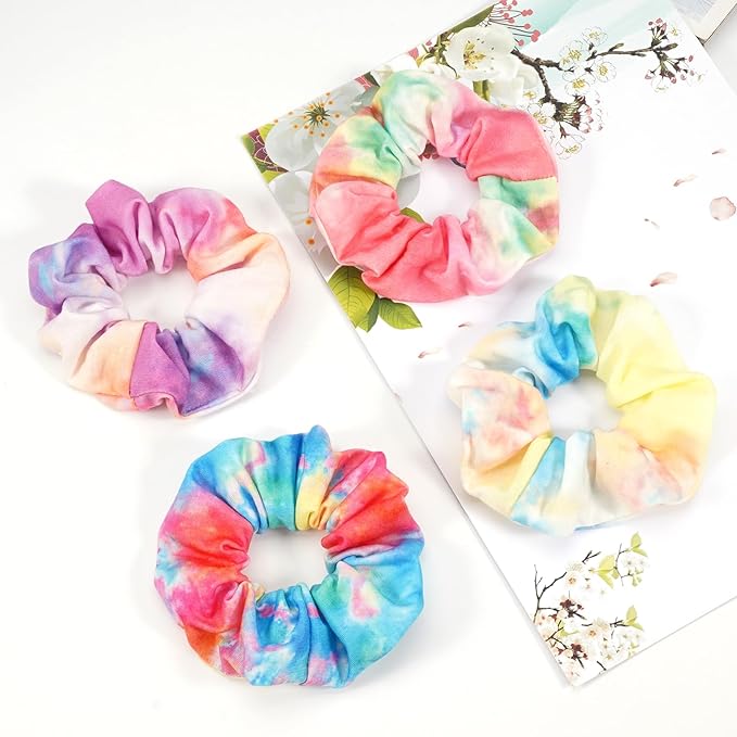 Tie Dye Hair Scrunchies for Women Girls Cute Candy Colors Elastic Hair Ties Ponytail Holder Tie Dye Party Favors Hair Accessories