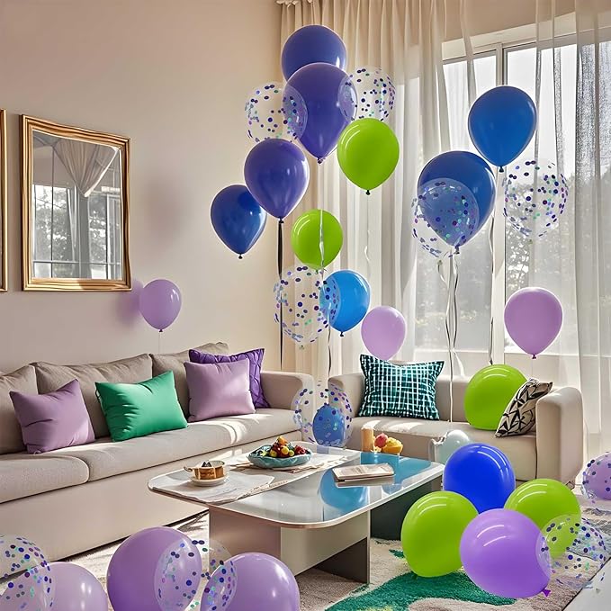 Purple Green and Blue Balloons with Confetti Balloons 12 inch Latex Balloons 80 Pcs for Wedding Birthday Baby Shower Patriotic Themed Party Decorations
