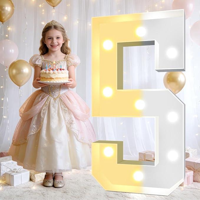 Pooqla 3FT Marquee Light Up Numbers for 5th Birthday Decorations, Light Up Marquee Number 5 Birthday Gift for Girls Boys, Anniversary Wedding Party Decor, Large Lighted Number 5