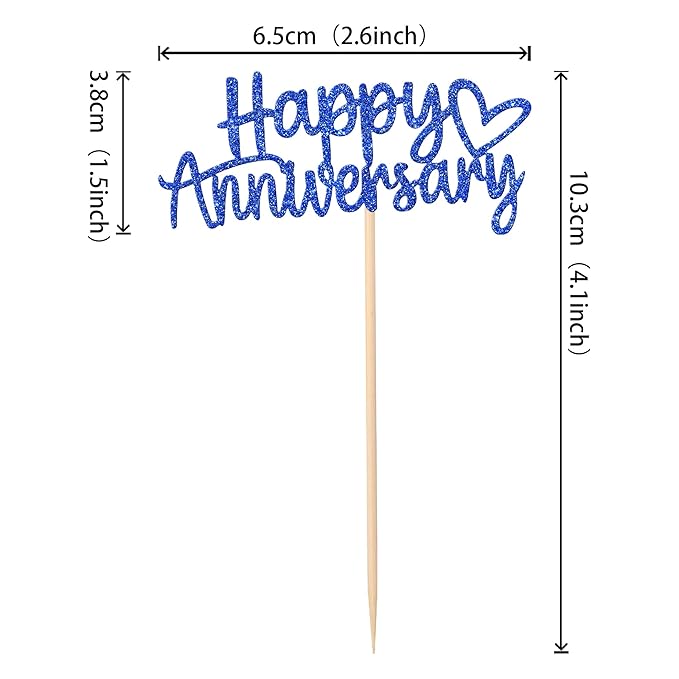 24 PCS Happy Anniversary Cupcake Toppers Glitter Wedding Anniversary Cupcake Picks Happy Anniversary Cupcake Decorations Baby Shower Birthday Wedding Anniversary Party Cake Decorations Supplies Blue