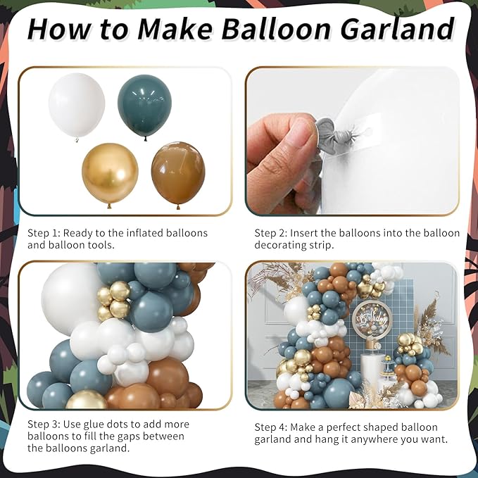 Dusty Blue Brown Balloon Arch Kit Slate Retro Blue White Coffee Gold Balloons Garland Rodeo Cowboy Latex Balloons for Western Cow Baby Shower Graduation Boho Farm Birthday Party Decorations