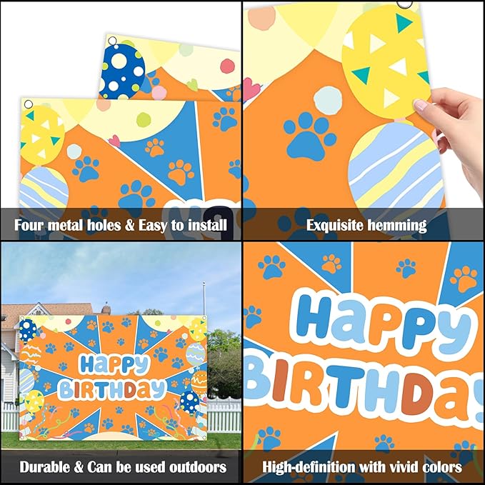 5x3ft Blue Dog Theme Backdrop Cartoon Photography Background Kids Boys Birthday Party Decorations Photo Booth Banner Props