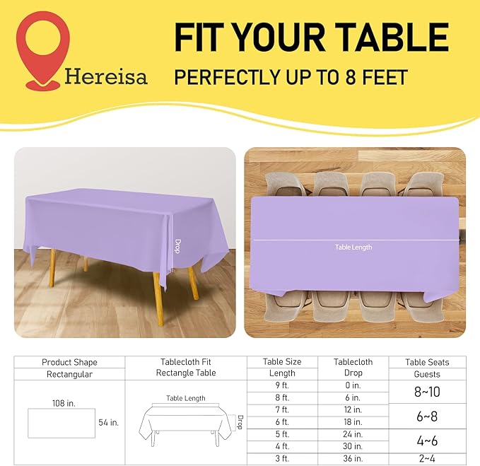 Plastic Lavender Tablecloths 3 Pack Mauve Disposable Table Covers 54" x 108" Lilac PEVA Table Cloths for Parties Bridal Shower Engagement Wedding Birthday Banquet