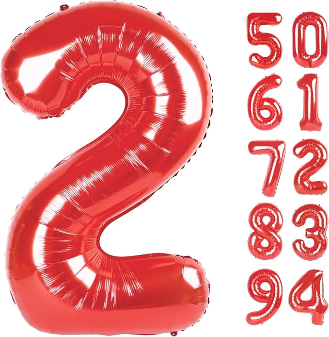 Red 2 Balloon, Number Balloon 40 Inch, Two Number Birthday Decorations, Second 2nd for Birthday Party Supplies, Number 2