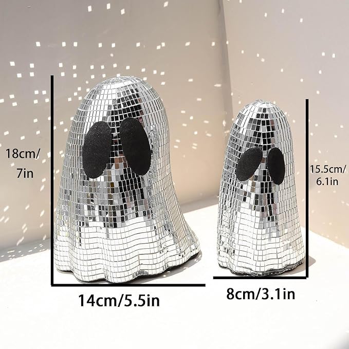 2 Pcs Halloween Disco Ghost Decor Ghost Disco Ball Table Decoration Indoor Glitter Sign Halloween Tiered Tray Decor for Props Home Tabletop Decorations