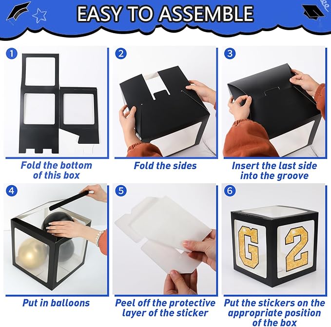 Graduation Decorations Class of 2026-123pcs Blue Black Graduation Party Decorations include Balloon Boxes with Letters, Balloon Arch Kit and Backdrop for 2026 Grad Party Supplies