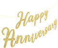 Happy Anniversary Banner Sign Gold Glitter Wedding Bunting Banner Flag Garland for Anniversary Party Decorations Supplies