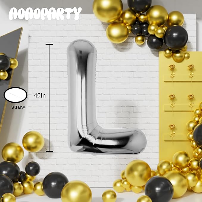 Letter Balloons 40Inch Large Giant big Foil Mylar Silver Balloons L for Birthday Party Decorations