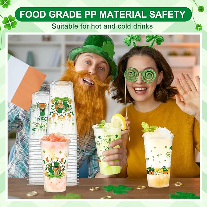 St. Patrick's Day Disposable Cup 50 Pcs 16 oz Irish Festival Plastic Cups. St. Patrick's Day Lucky Shamrock Green Plastic Disposable Cup. St Patty's Day Party Decor Supplies for Beer Beverage