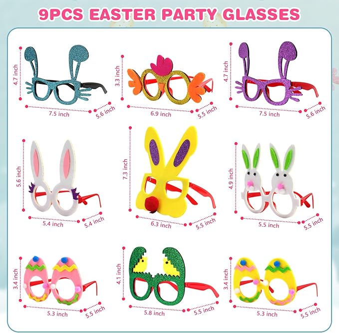 18PCS Easter Headbands Set – Bunny Ears & Glasses Frame Kit with Chick Egg Decor, Party Favors Photo Booth Props for Kids Adults