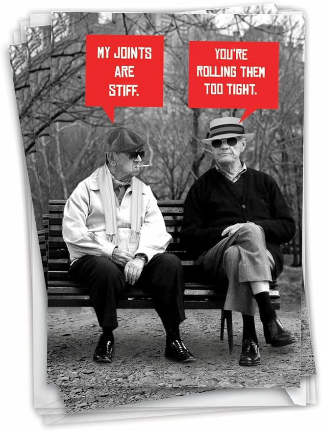 NobleWorks - Pack of 3 Funny Birthday Greeting Cards with 5x7 Envelopes (1 Designs, 3 Each) Vintage Stationary Set - Men Stiff Joints C7038BDG-C3x1