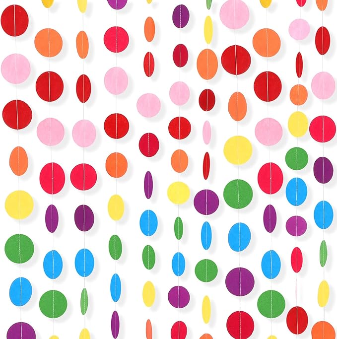 Oudain 4 Pcs Colorful Felt Garland Party Decorations 13 ft Circle Dots Fabric Round Hanging Rainbow Decorations for Birthday Wedding Baby Shower Classroom Streamers Party Supplies