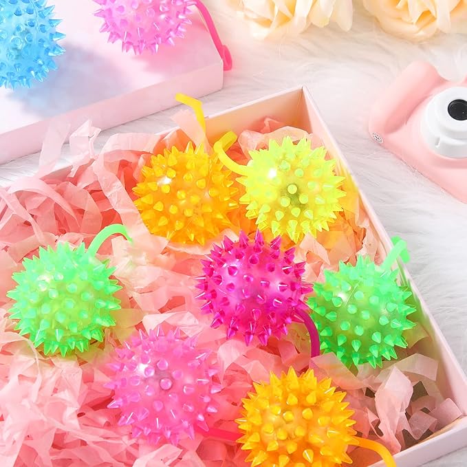 Sotiff 9 Pcs Light up Ball Spiky LED Bouncy Ball Flashing Squeaky Multicolor Puffer Toy Rubber Sensory Toy Carnival Prizes Bulk Party Favors for Teens, Adults, Children