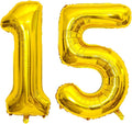 Large Gold 15 Number Balloons, 40 Inch Jumbo Number 15 Balloon, Gold Foil Mylar Balloons for Girl Sweet 15th/51th Birthday Party, Anniversary Decorations