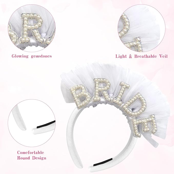 Pearl Bride Headband Decorations Heart Shaped Pearl Sunglasses Bridal Shower Camp Bachelorette Party Decorations Party Favors Engagement Bridal Headpiece Wedding Hair Accessories Gifts