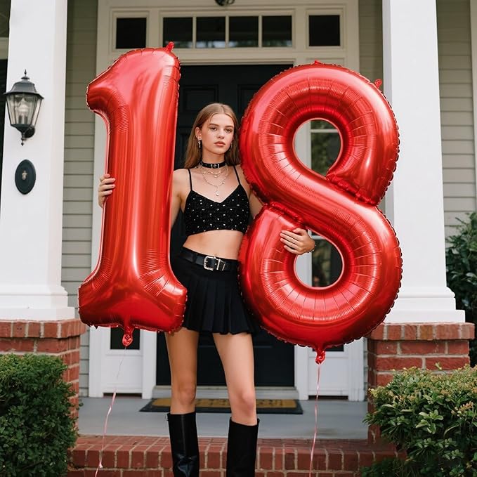 Red Number 8 Balloons, Balloon 40 Inch, Big Large Foil Helium Number Balloons, Jumbo Giant Mylar Number 8 Balloons for 8 18 28 38 Year Old Birthday Red Party Decorations Supplies Anniversary
