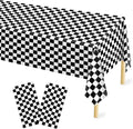Mulbozy 2 Pcs Checkered Tablecloth Plastic for Birthday Decor, 54 × 108 inches Disposable Black and White Checkered Table Covers for Baby Shower, Race Car Birthday Party Decorations