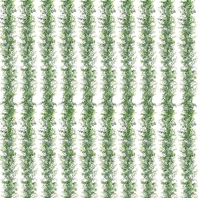 Dolicer 10 Pack Eucalyptus Garland, 60FT Faux Eucalyptus Greenery Garland, Artificial Eucalyptus Leaves Vine, Fake Hanging Eucalyptus Garlands Wedding Backdrop Arch Wall Table Party Decor (Grey Green)