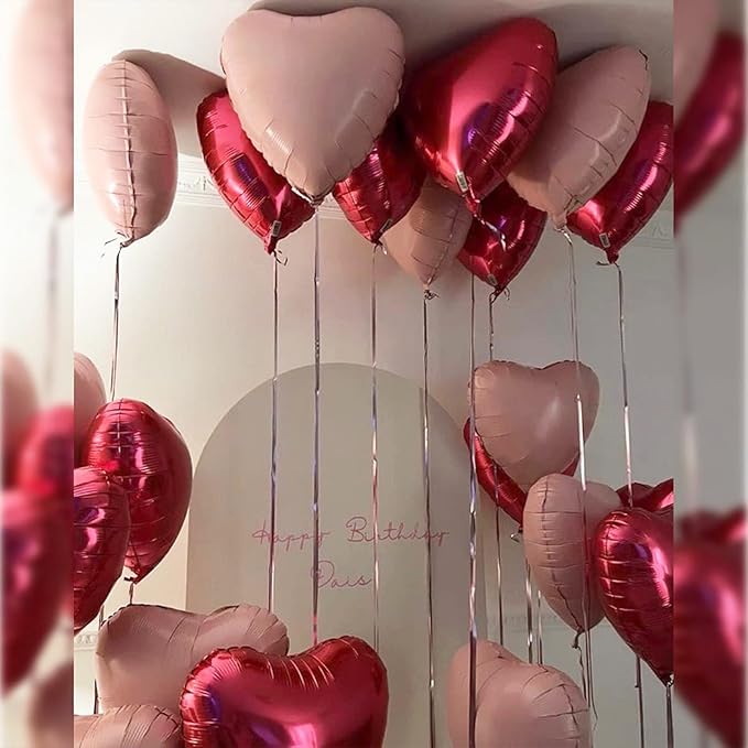 Baby Pink Heart Balloons, 18 Inch Pink Heart Balloons, 12Pcs Large Pearl Pink Heart Shape Foil Balloons, Pastel Pink Helium Foil Balloons for Boho Girls Women Birthday Wedding Baby Shower Valentines