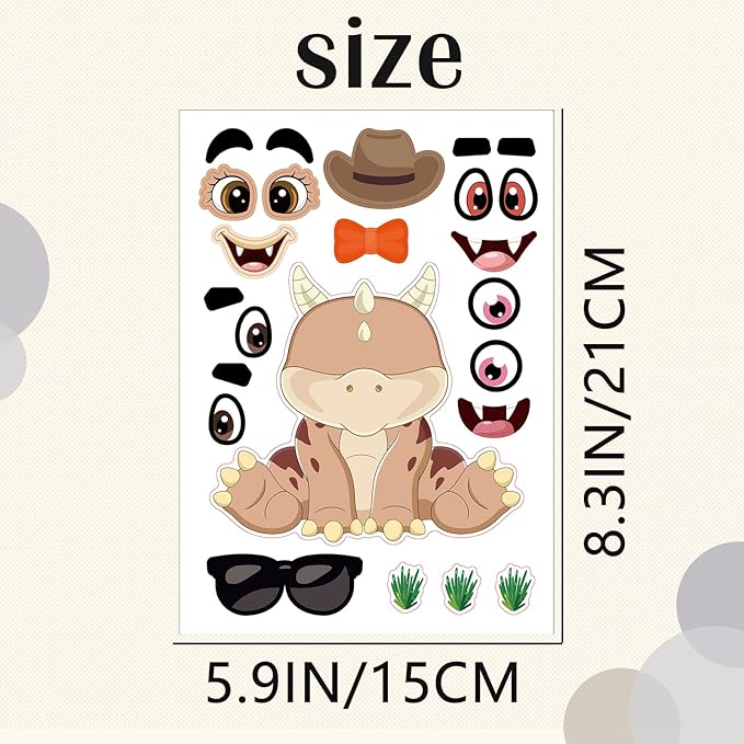 24 Sheets Dinosaur Make a Face Sticker Sheets for Kids Todders Activities, Make Your Own Stickers for Kids Birthday Party Favor Supplies Craft