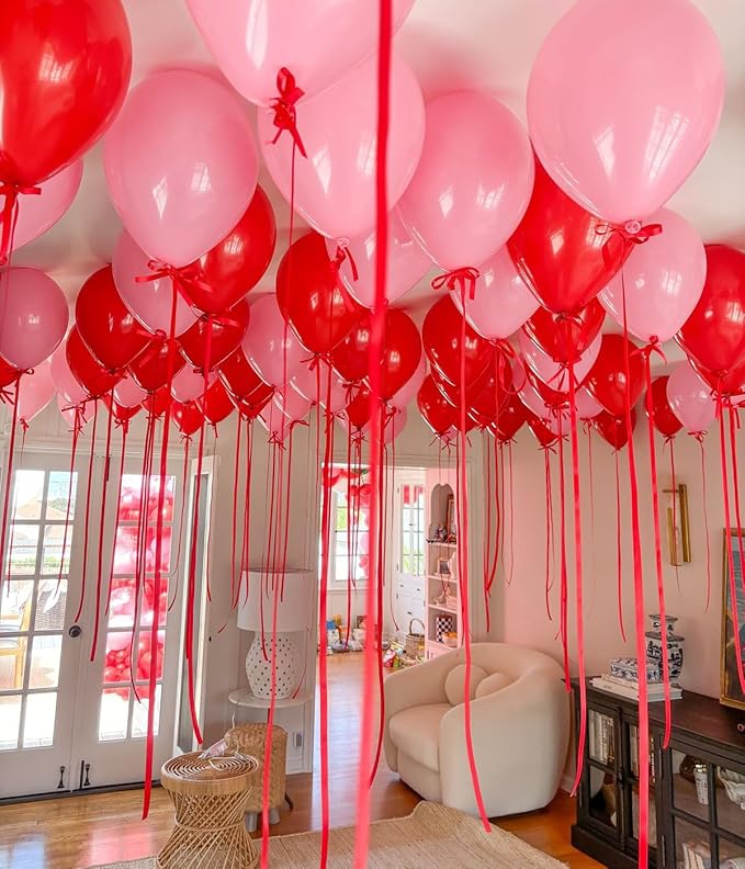 Pink Red Balloons Valentines Balloons 60pcs 12 Inch Red and Pink Latex Balloon for Birthday Valentines Bridal Shower Anniversary Party Decorations