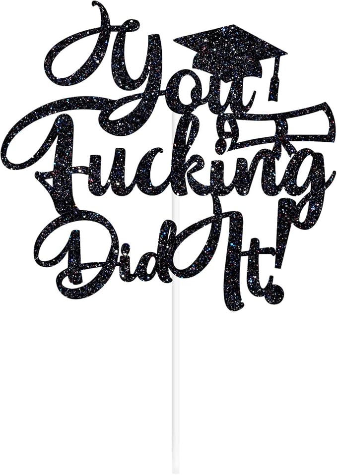You Did It Cake Topper, Congrats Grad/So Proud of You, Congratulations, Class of 2026 College University Graduation Party Decorations, Black Glitter
