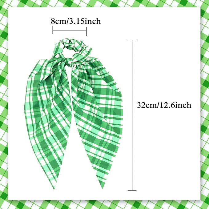4pcs St.Patrick's Day Hair Ties for Woman Girls Green Plaid Shamrock Ribbon Hair Scrunchies Elastic Irish Lucky Leaf Hair Tie St.Patricks Party Supplies Hair Accessories