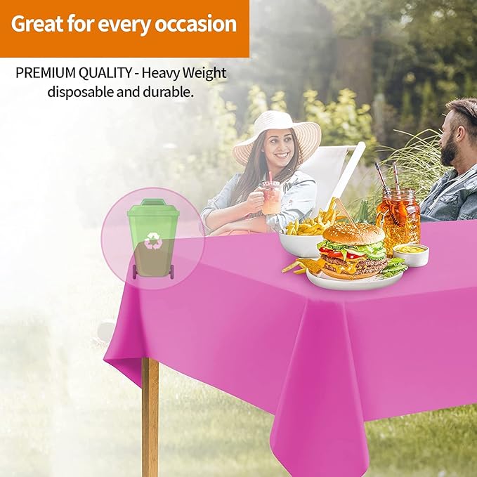 Pink Disposable Plastic Tablecloth for Rectangle Tables (48 Pack) Premium Decorative Table Cloths for Parties, Events & Weddings, Indoors & Outdoors, 54 x 108 inches