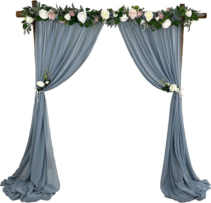 Sheer Chiffon Backdrop Curtains 10ft x 10ft(5ft x 2Panels)， Chiffon Fabric Drapes for Wedding, Long Sheer Curtain for Living Room, Arch Party Stage Decoration(Dusty Blue, 120 x 120 Inch)