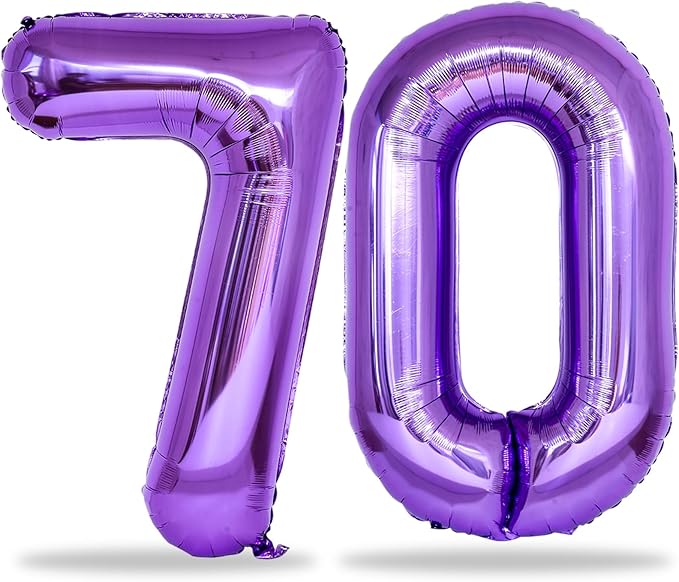 Purple Number 70 Birthday Balloons, 40 Inch Large Purple Mylar Foil Number 7 & 0 Balloons for Women, 70th Birthday Balloons for 70 Year Old Anniversary Birthday Party Decorations Supplies